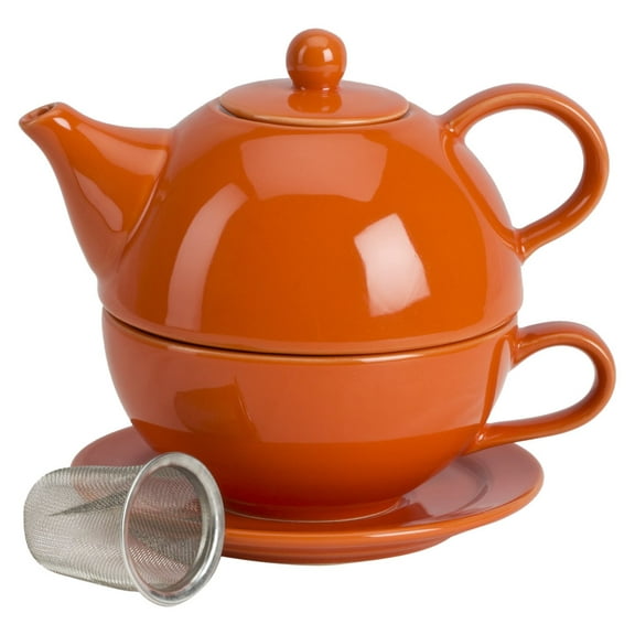 Omniware 5 Piece Tea For One Teapot Set with An Infuser, Orange