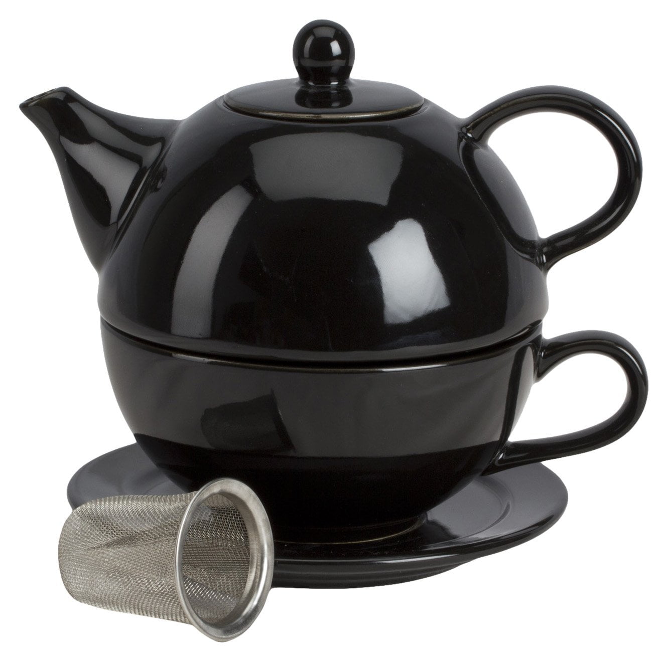 Compact Black Ceramic Tea Set with Stainless Steel Infuser