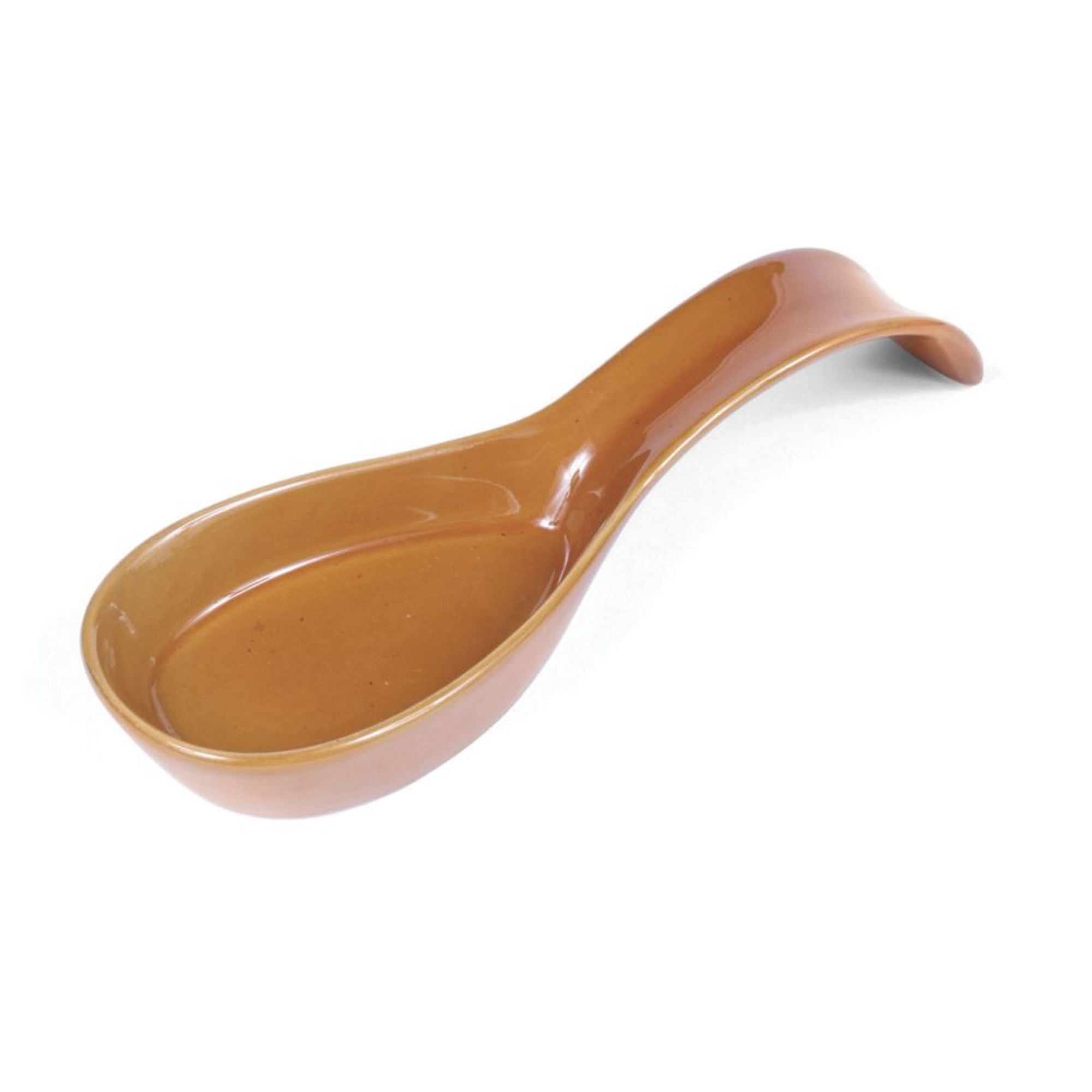 Omniware Simsbury Spoon Rest, 8.25" - Stoneware Utensil Holder with Lead-Free Glaze - Arched Handle, Heat-Resistant, Dishwasher Safe Kitchen Accessory for Cooking (Honey)