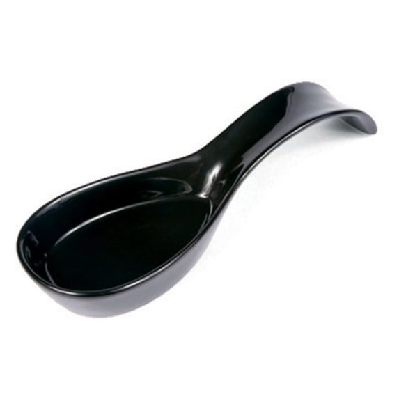 Omniware Simsbury Spoon Rest - Stoneware Kitchen Spoon Holder, Heat-Resistant with Lead-Free Glaze, 8.25” with Arched Handle, Dishwasher Safe for Easy Cleaning (Black)