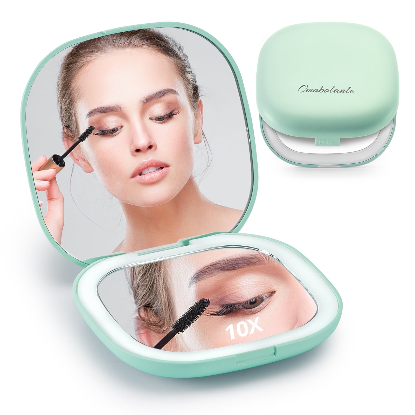 Omobolanle Travel Makeup Mirror with Lights 10x Magnifying Handheld