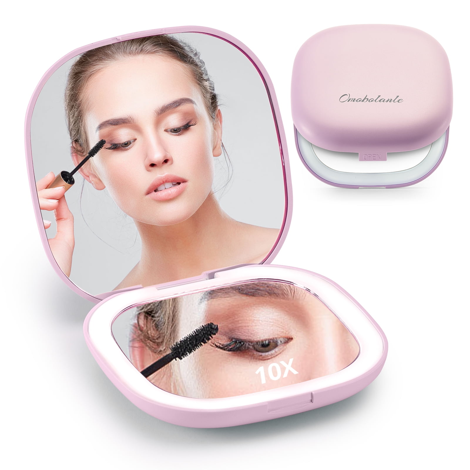 Omobolanle Travel Makeup Mirror with Lights 10x Magnifying Handheld