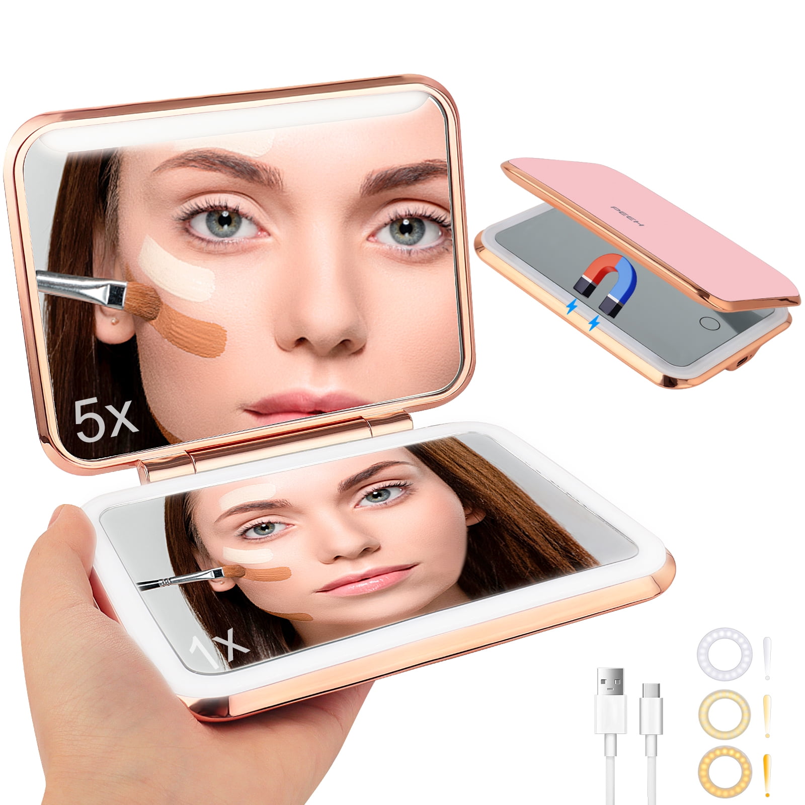 Omobolanle Travel Makeup Mirror with Lights 5X Magnifying Portable
