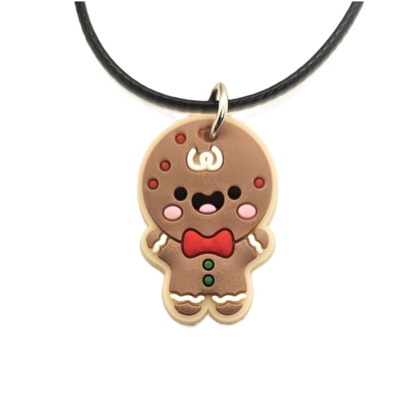 Omodo Cute Cartoon Gingerbread Man Choker Necklace Brown Gingerbread Charm on 24" Black Rope Chain