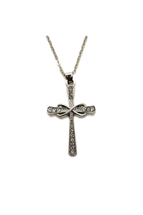 Cross Necklace with an Integrated Infinity Symbol Design, Stainless Steel, Silver Tone