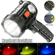 Omorc Portable Searchlight Led Flashlight, Handheld Solar Rechargeable Outdoor Spotlight with Red, Blue, and Yellow 3-Color Filters