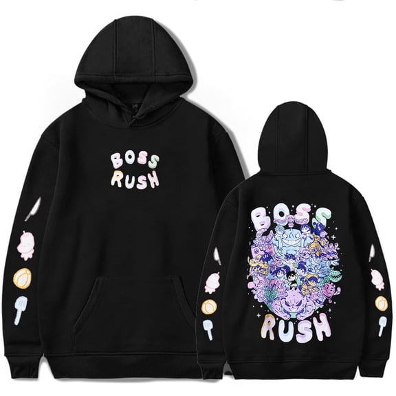 Omori Merch Boss Rush Hoodie, Trendy Print Sweatshirt, Unisex, Stylish Casual Long-Sleeved Pullover,M,Black