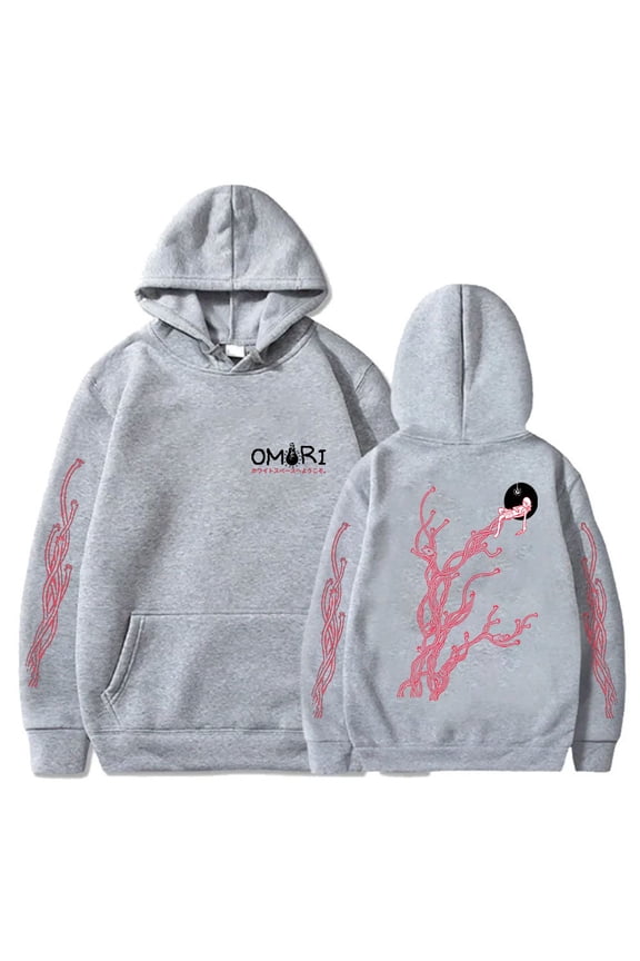 Omori Merch Logo Red Tentacle Pattern Hoodie, Unisex, Stylish Long-Sleeved Casual Sweatshirt,4XL,Gray