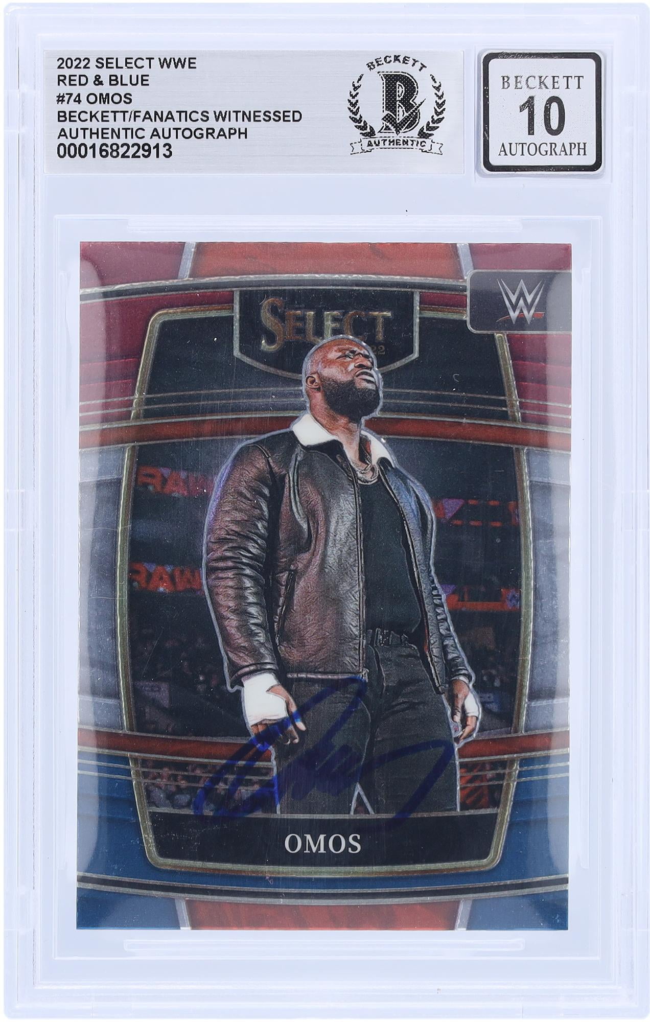 Omos WWE Autographed 2022 Panini Select Red & Blue #74 Beckett Fanatics Witnessed Authenticated 10 Card - Fanatics Authentic Certified