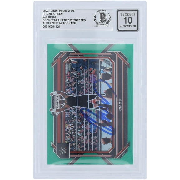 Omos WWE Autographed 2023 Panini Prizm Green Prizm #47 Beckett Fanatics Witnessed Authenticated 10 Card - Fanatics Authentic Certified