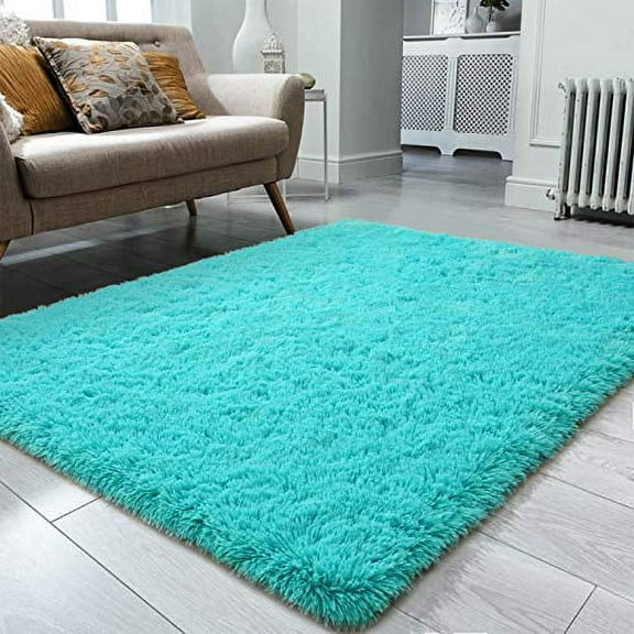 Ompaa Fluffy Rug, Super Soft Fuzzy Area Rugs for Bedroom Living Room - 3' x 5' Large Plush Furry Shag Rug - Kids Playroom Nursery Classroom Dining Room Decor Floor Carpet, Teal Blue