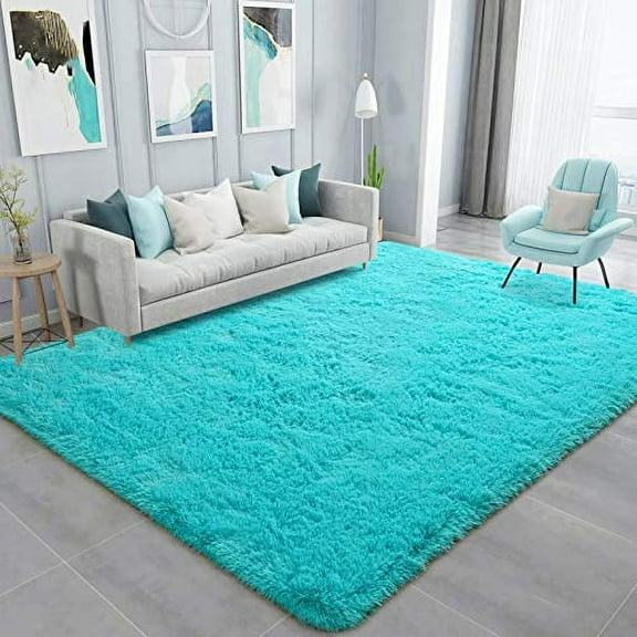 Ompaa Soft Fluffy Area Rug for Living Room Bedroom, 5x8 Teal Blue Plush Shag Rugs, Fuzzy Shaggy Accent Carpets for Kids Girls Rooms, Modern Apartment Nursery Dorm Indoor Furry Decor