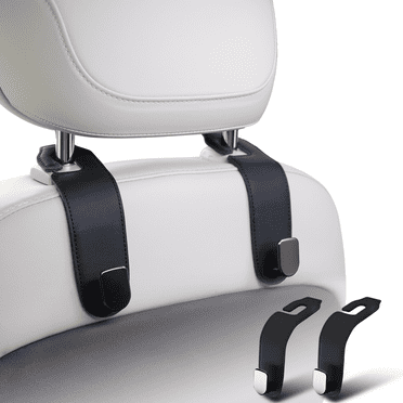 Ompellus Car Headrest Hook, 2 Pack Leather Car Seat Hooks for Purses and Bags, Car Organization Accessories (Black)