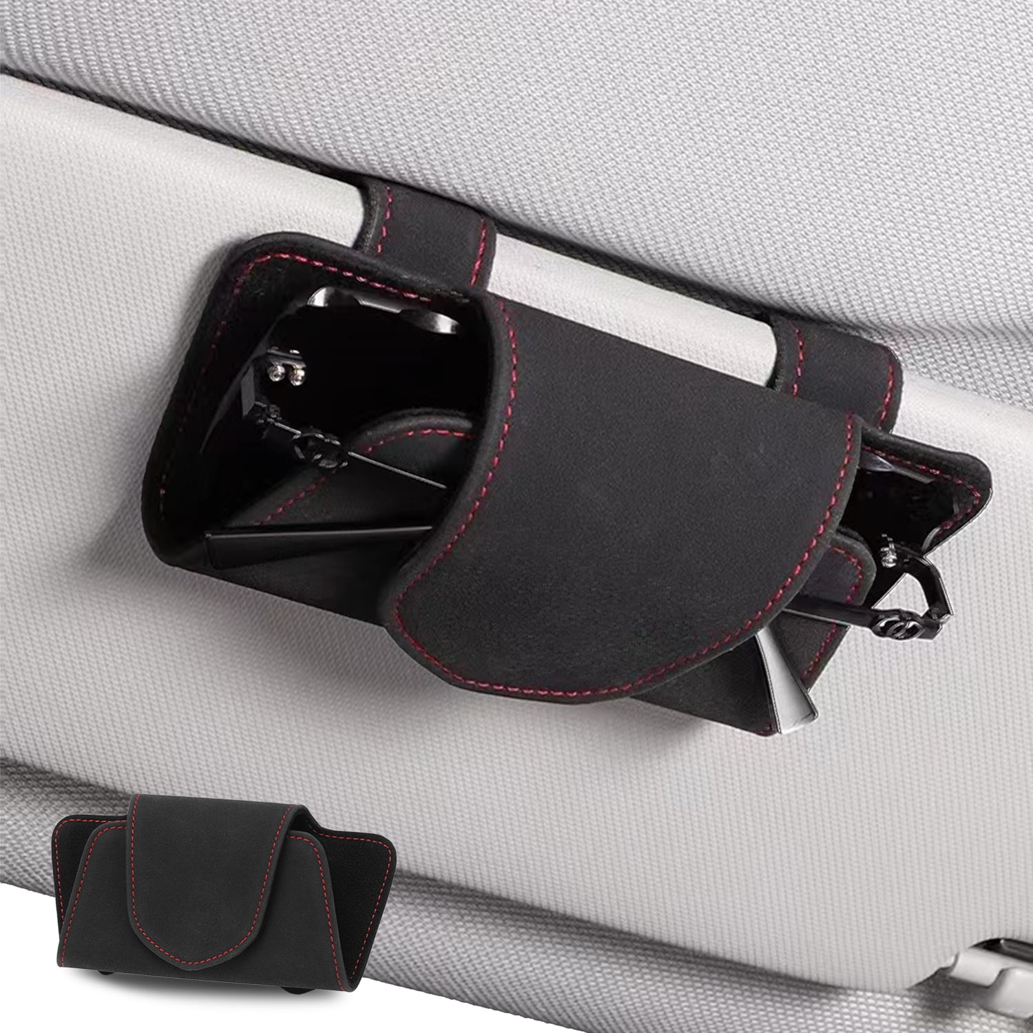 Ompellus Car Visor Sunglasses Case, Leather Glasses Clip Holder for Sun