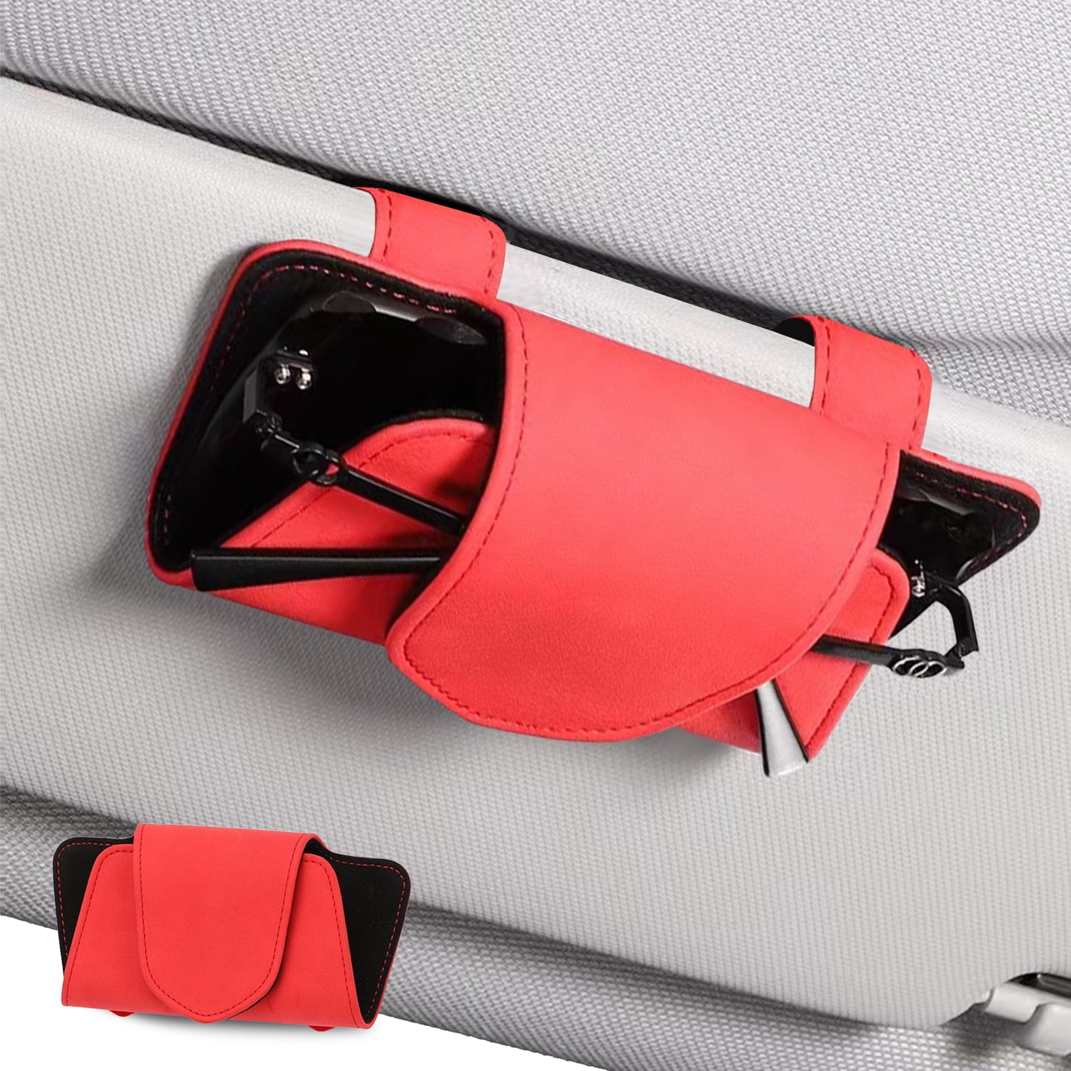 Ompellus Car Visor Sunglasses Case, Leather Glasses Clip Holder for Sun