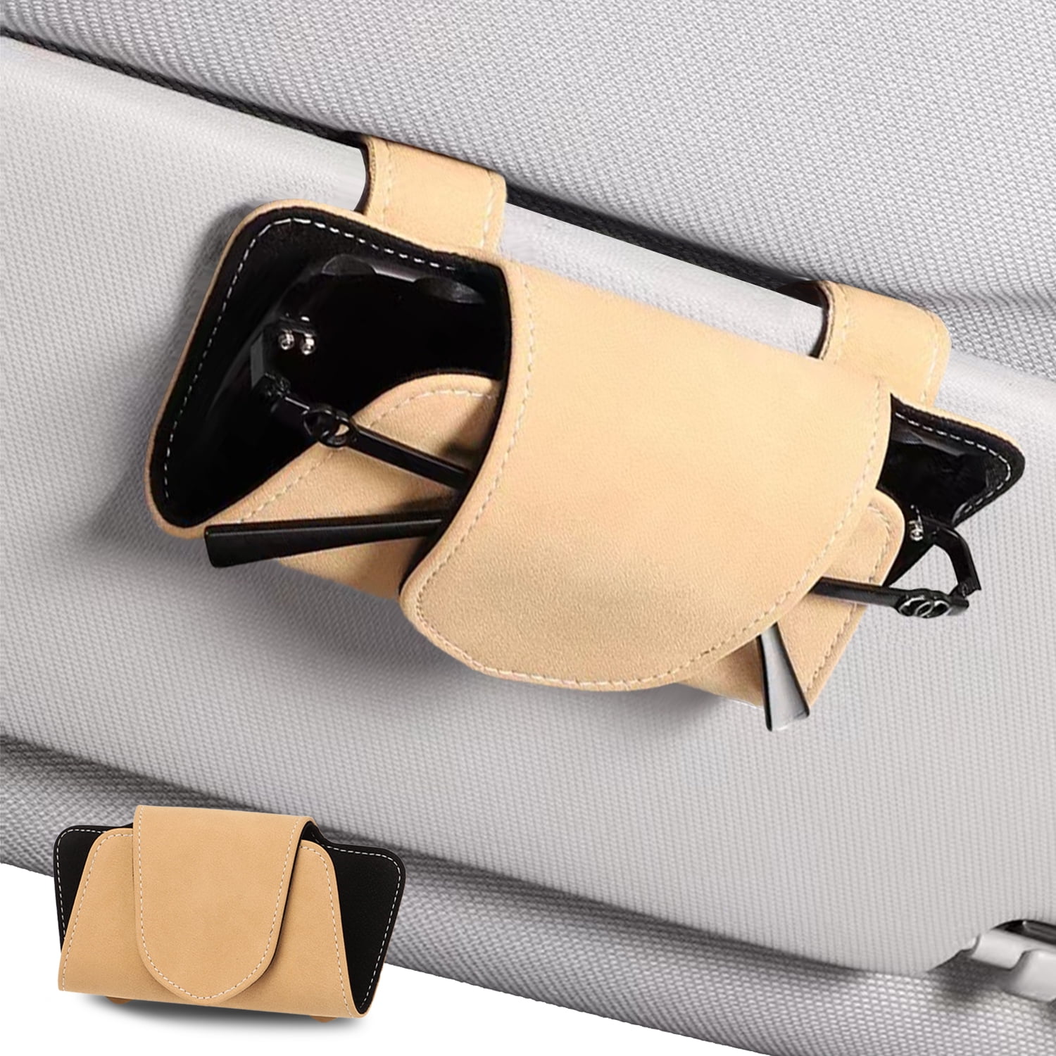 Ompellus Car Visor Sunglasses Case, Leather Glasses Clip Holder for Sun visor， Auto Eyeglasses