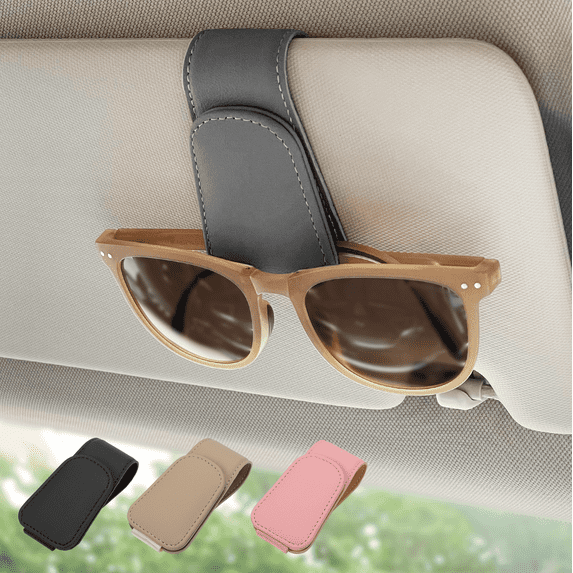 Ompellus Magnetic Leather Sunglass Holder, Eyeglass Hanging Clip for Car Sun Visor, Car Accessories (Gray)