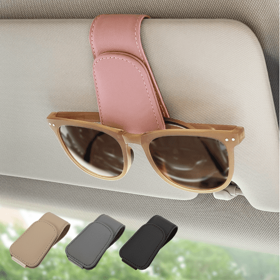 Ompellus Magnetic Leather Sunglass Holder, Eyeglass Hanging Clip for Car Sun Visor, Car Accessories (Pink)