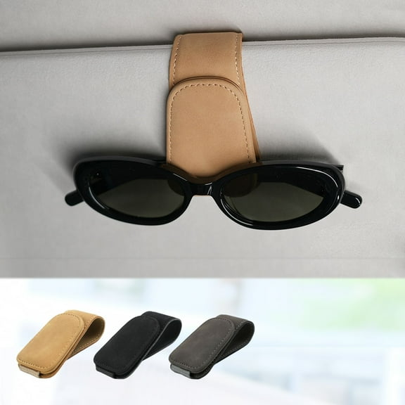 Ompellus Magnetic Suede Leather Sunglass Holder, Eyeglass Hanging Clip for Car Sun Visor, Car Accessories (Beige)