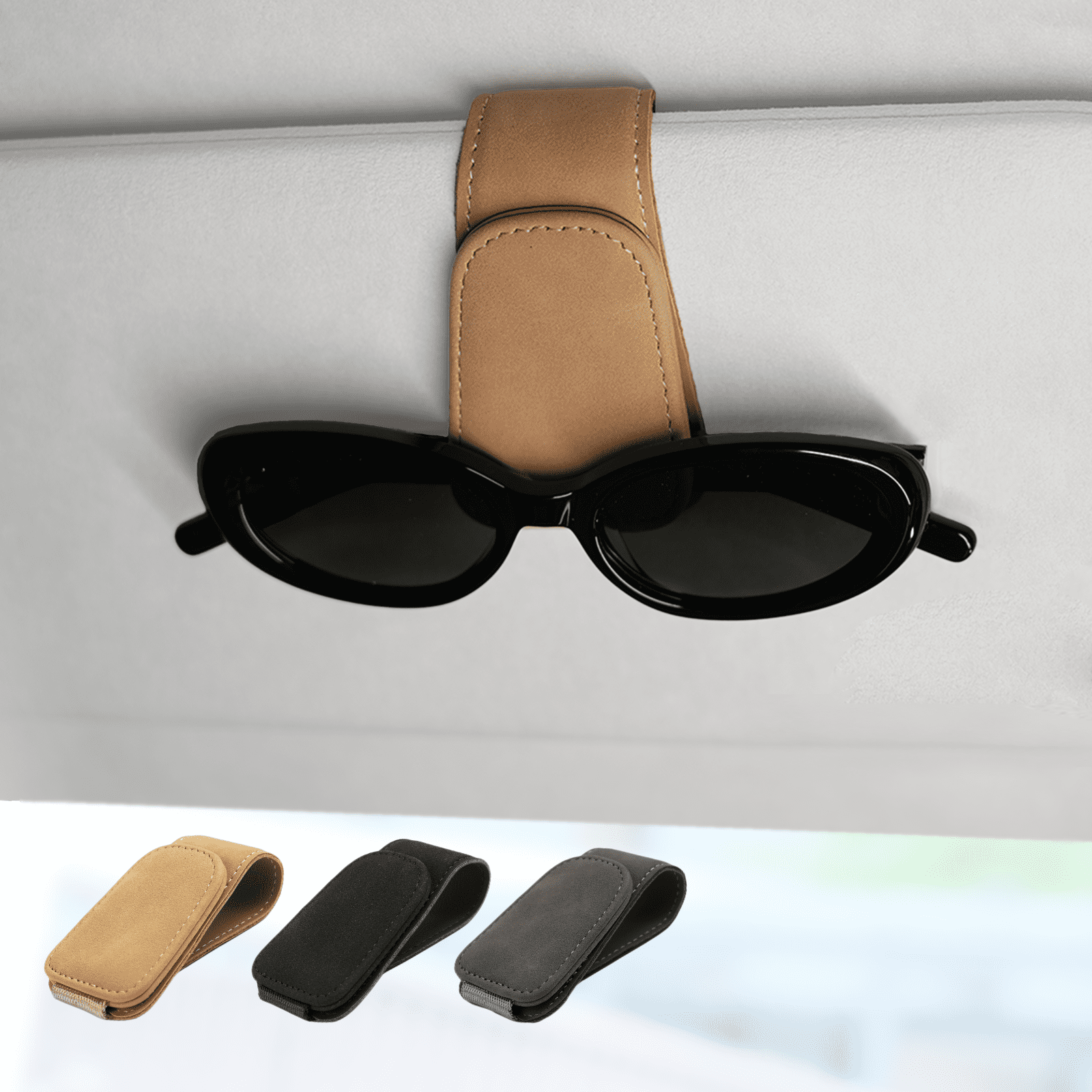 Ompellus Suede Leather Sunglass Holder, Eyeglass Hanging Clip for Car Sun Visor, Car