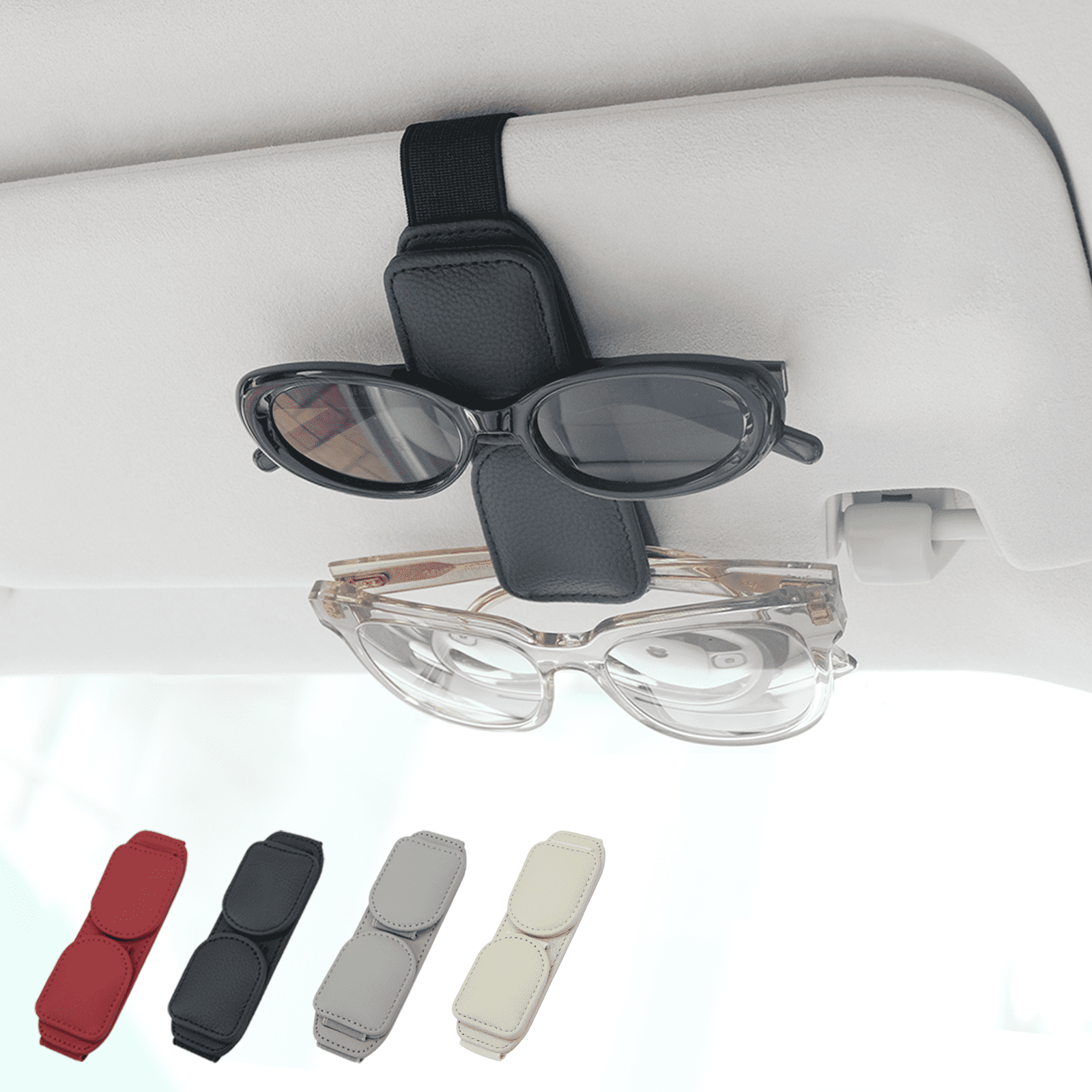 Ompellus Sunglasses Holder for Car Sun Visor, Double Position Genuine Leather Eyeglass