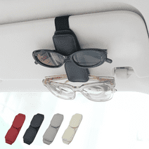 Ompellus Magnetic Sunglasses Holder for Car Sun Visor, Double Position Genuine Leather Eyeglass Car Clip, Car Organizer(Black)