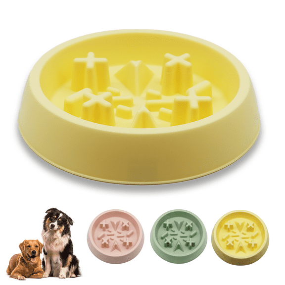 Ompellus Slow Feeder Dog & Cat Bowl  for Slow Down Eating, Non Slip Anti-Chocking and Interactive Bloat Stop Dog for Small and Medium Dogs & Adult Cats（Yellow）