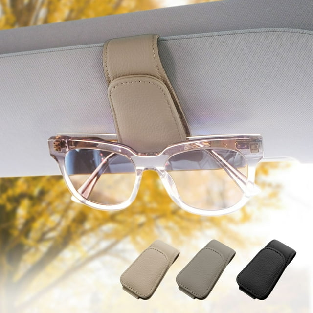 Ompellus Sunglasses Holder for Car Sun Visor, Genuine Leather Eyeglass