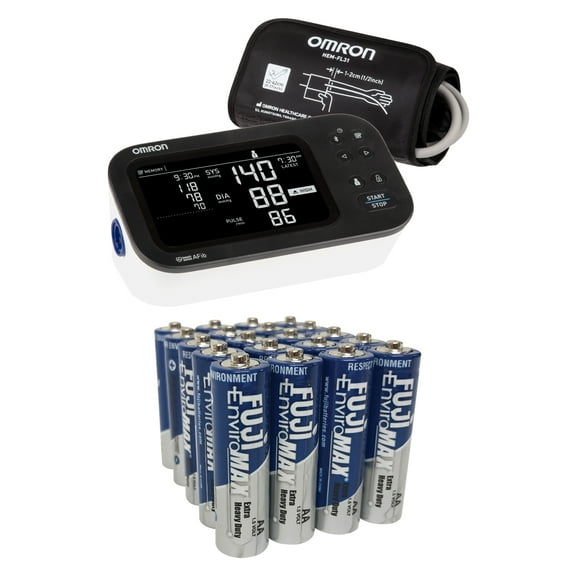 Omron 10 Series Upper Arm Blood Pressure Monitor and EnviroMax AA Extra Heavy-Duty Batteries Kit