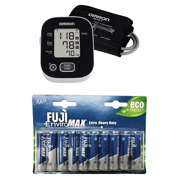 Omron 3 Series Upper Arm Blood Pressure Monitor and EnviroMax AA Extra Heavy-Duty Batteries, 20 Pack, BP7150, 3300BP20