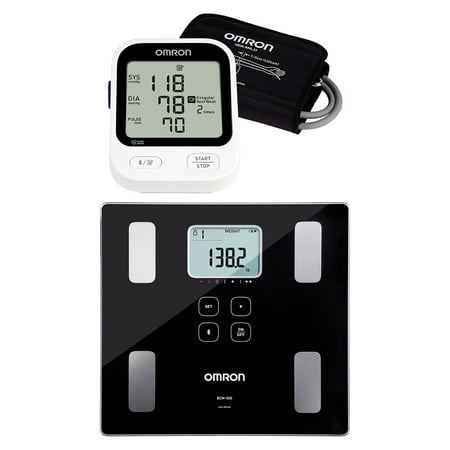 Omron 5 Series Digital Upper Arm Blood Pressure Monitor with D-Ring Cuff and Body Composition 330-Lb. Capacity Bathroom Scale Kit, BCM-500, BP7255