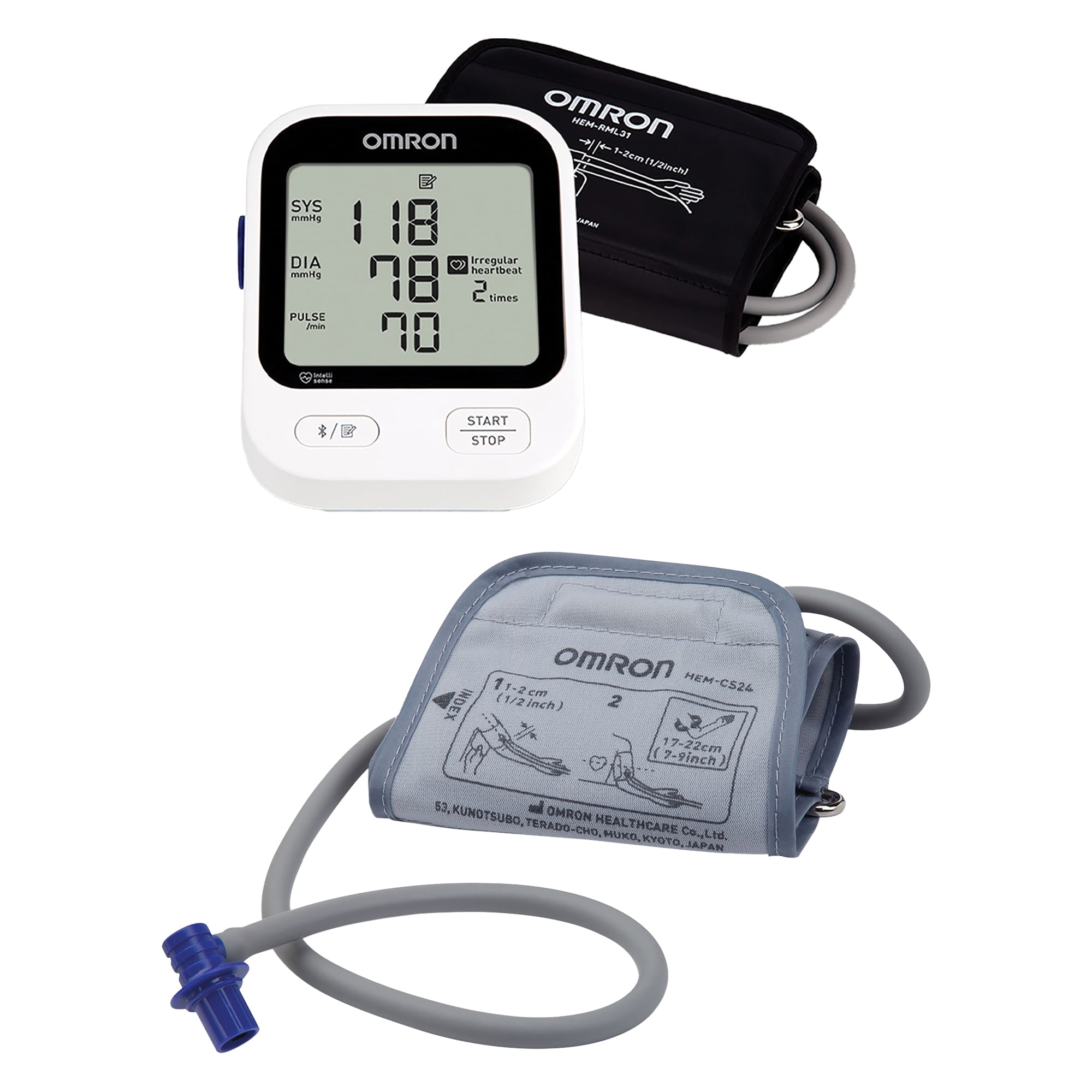 Omron 5 Series Wireless Upper Arm Blood Pressure Monitor & 7-In. to 9-In. Small D-Ring Cuff, BP7255, HEM-CS24-B