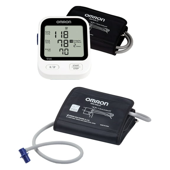 Omron 5 Series Wireless Upper Arm Blood Pressure Monitor & 9-In. to 17-In. Wide-Range D-Cuff for Advanced Accuracy Series, BP7255, HEM-RML31-B