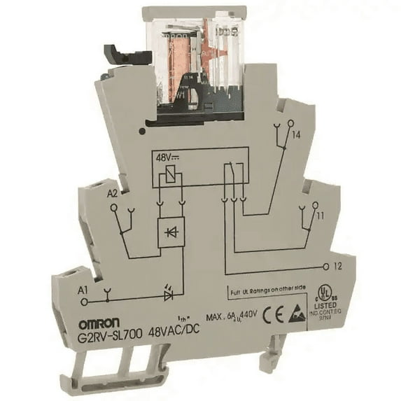 Omron G2RV-SL700 AC/DC48 Slim Relay and Socket, 48 VAC/DC Input Voltage, Single Pole Double Throw Contacts