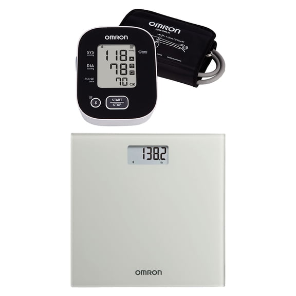 Omron SC-150 Digital Scale with Bluetooth Connectivity and 3 Series Upper Arm Blood Pressure Monitor, BP7150, SC-150