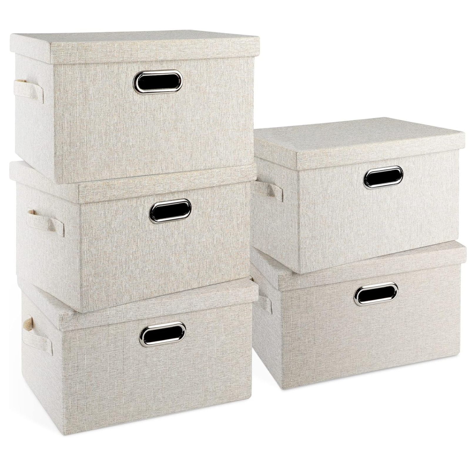 Omsix 15" 21 Quart Collapsible Stackable Bins (5Pack) Beige Foldable