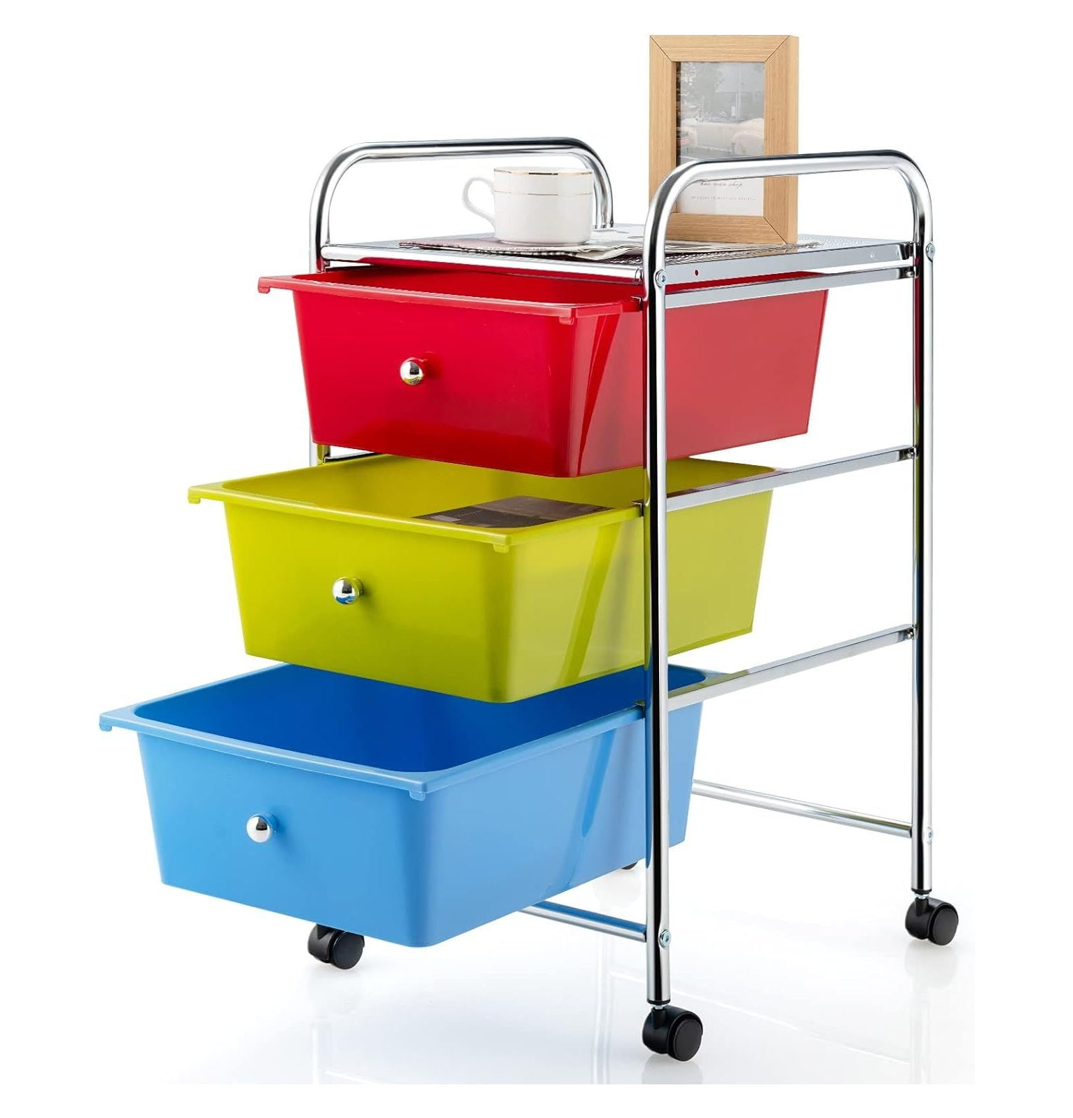 Omsix 3 Drawer Rolling Storage Cart, Multipurpose Mobile Utility Cart w
