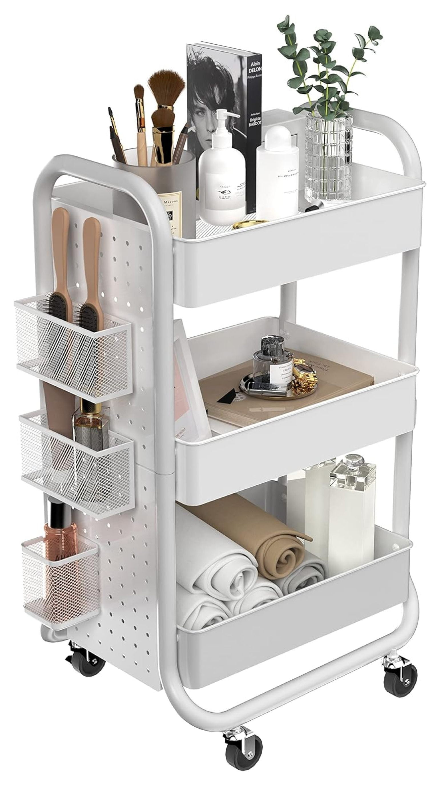 Omsix 3Tier Rolling Cart, Utility Cart with Handle, Extra 3 Storage