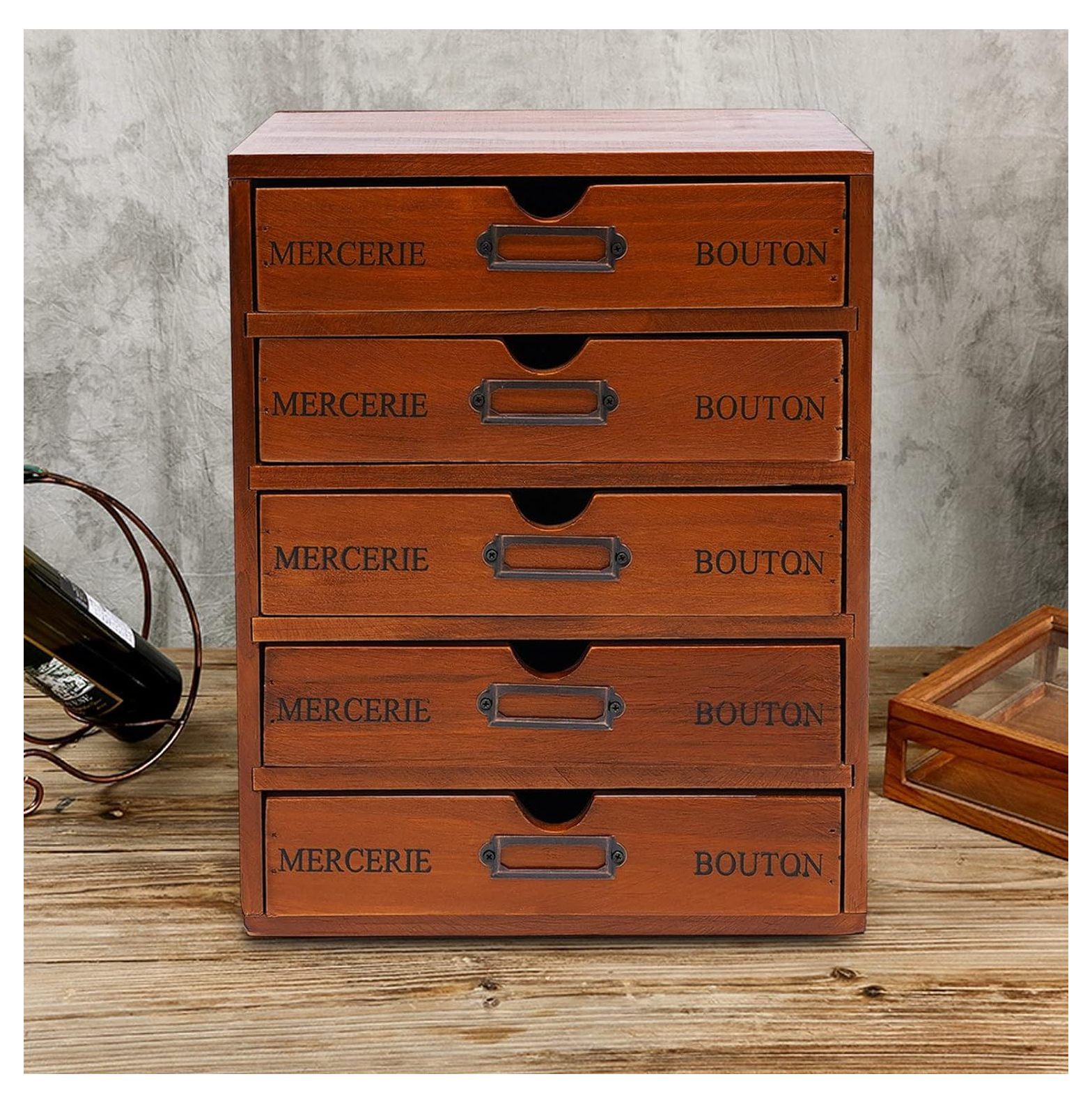 Omsix 5 Drawer Storage, Vintage Wooden 5 Drawer Desk Organizer, Art