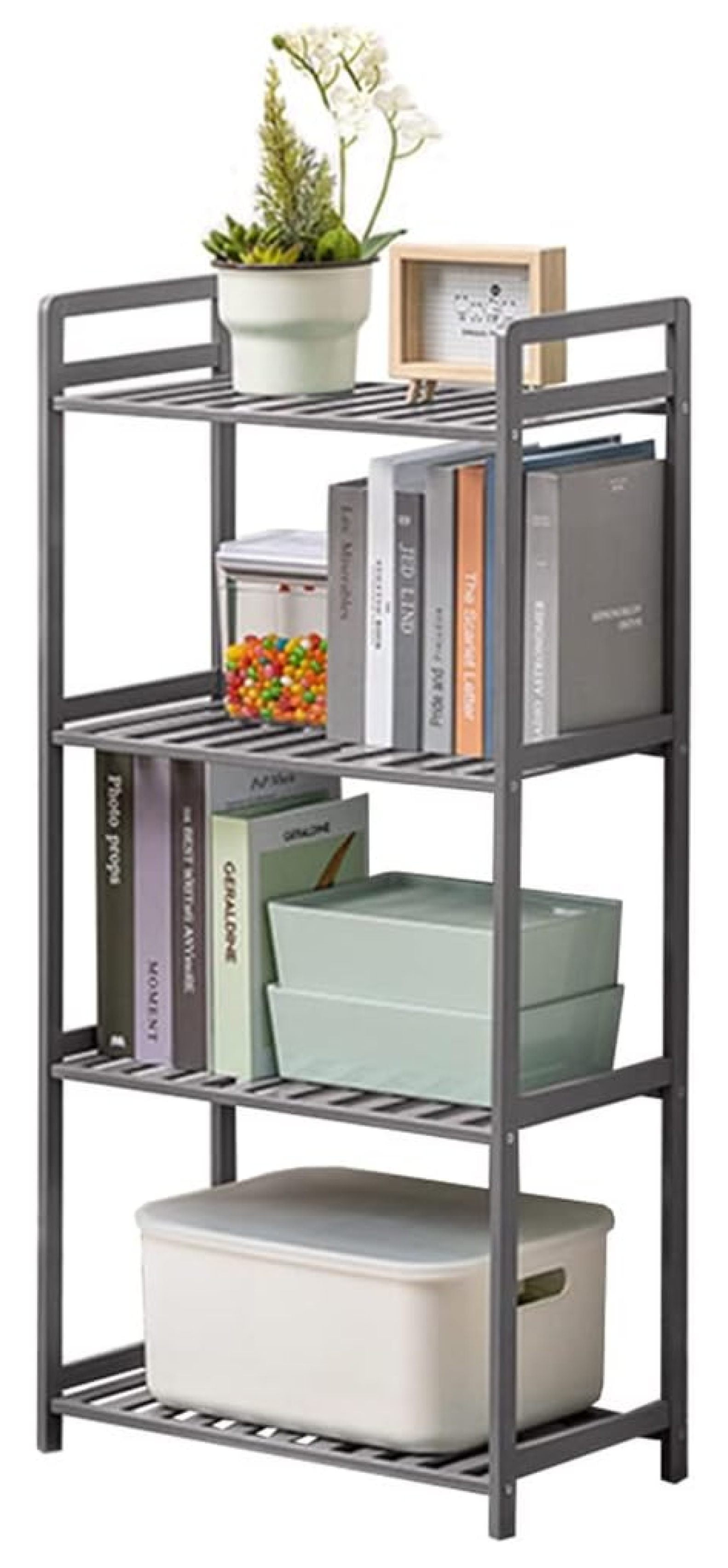 Omsix Adjustable Multifunctional Shelving Unit - Medium 4-Tier Bamboo ...