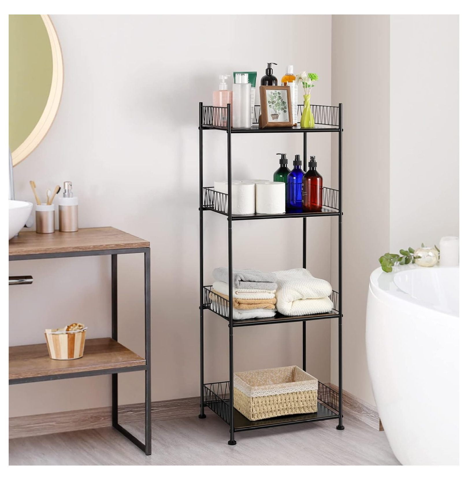 Omsix Bathroom Shelves Freestanding Bathroom Towel Storage 4 Tier Wire ...
