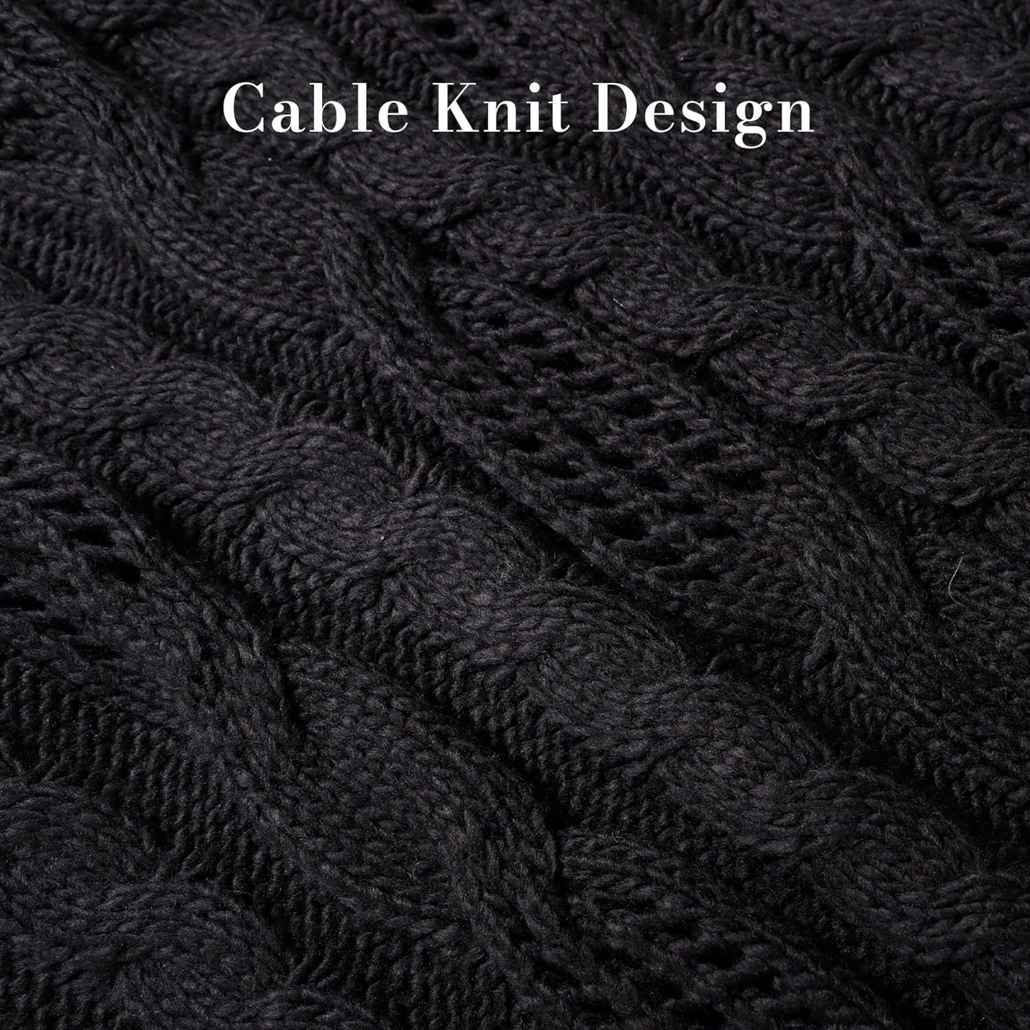 Omsix Black Cable Knit Throw Blankets Soft Cozy Lightweight and Breathable Hollow Out Knit Throw