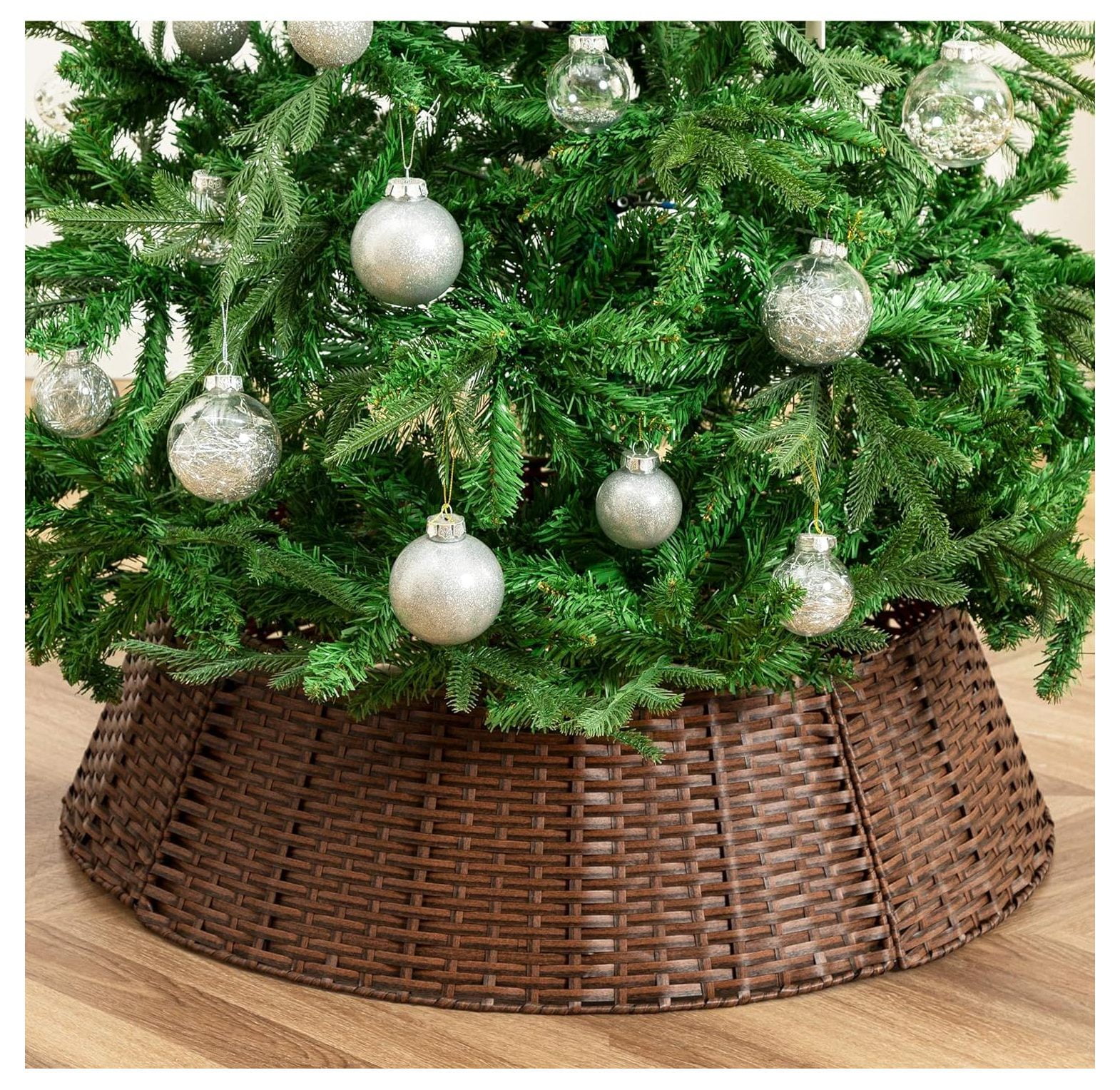 Omsix Christmas Tree Collar, Handwoven Plastic Rattan Tree Collar Ring, Rustic Farmhouse