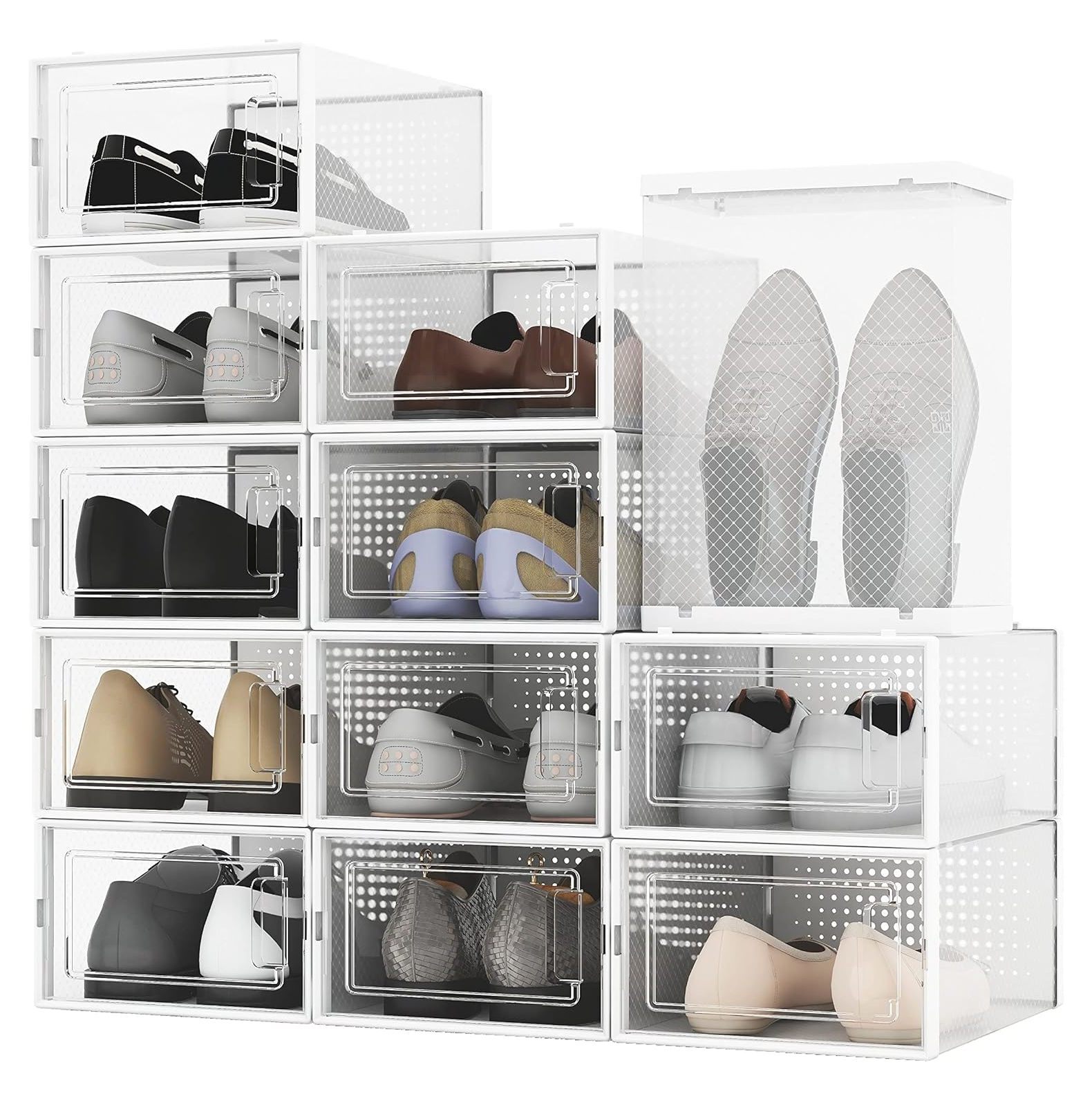 Omsix Drop Front Shoe Boxes Clear 12 Pack Shoes Storage Containers ...