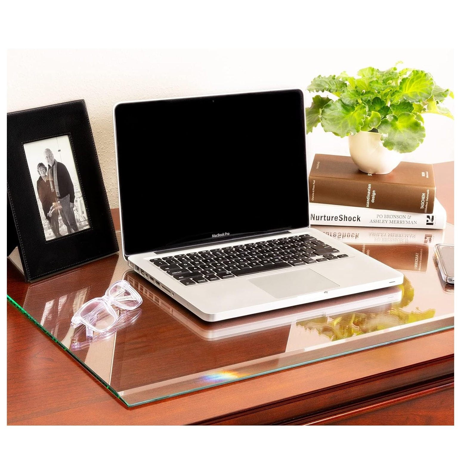 Omsix Glass Desk Pad with Exclusive Beveled Front Edge 1/4” Thick, 20” by 30” Clear Tempered