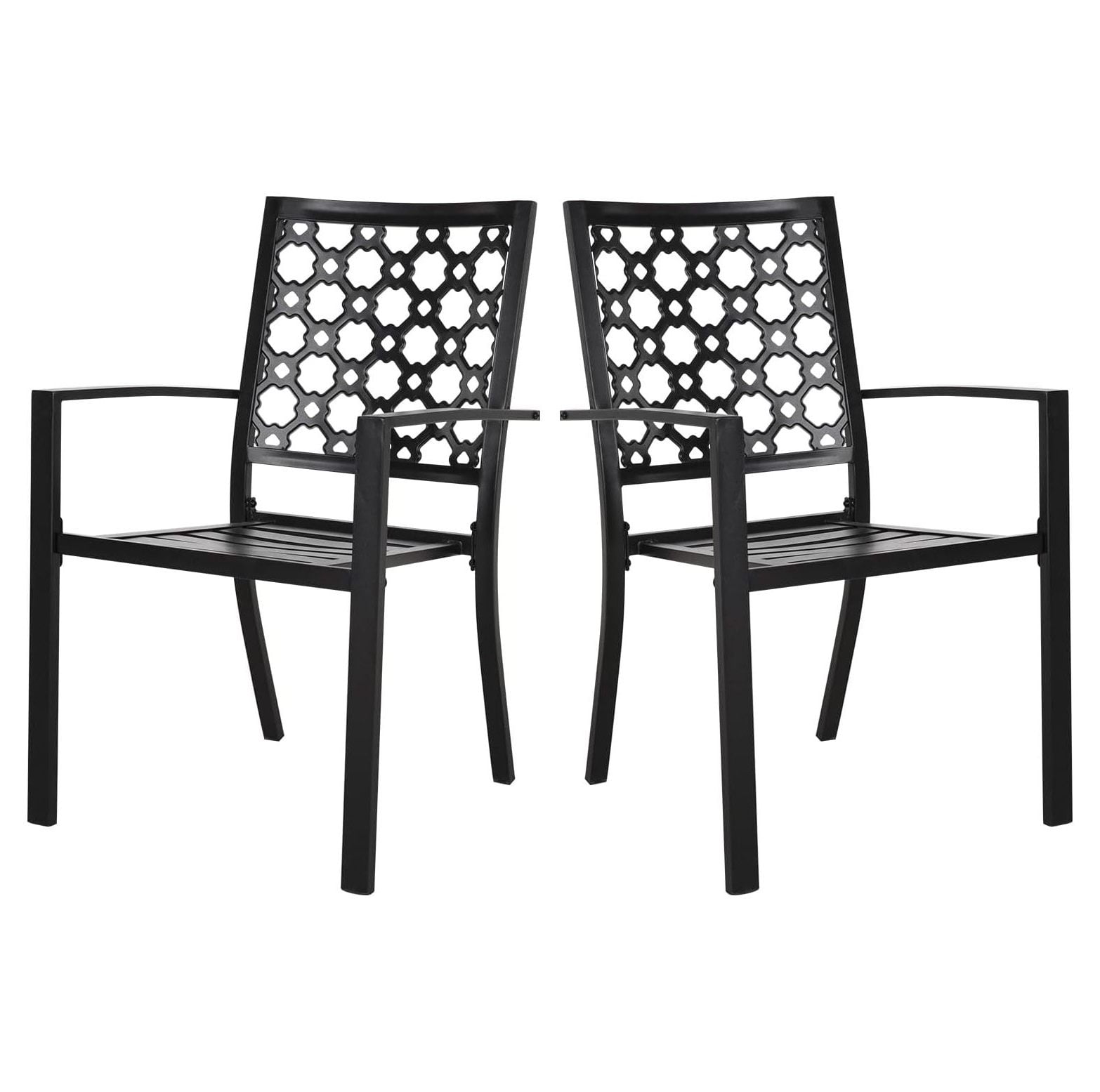 Omsix Outdoor Dining Chairs Set of 2, Patio Black Metal Stackable