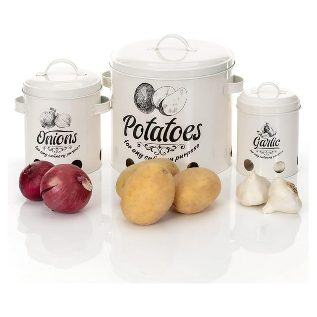 Omsix Potato and Onion Storage with Garlic Holder Set of 3 Containers Farmhouse Kitchen