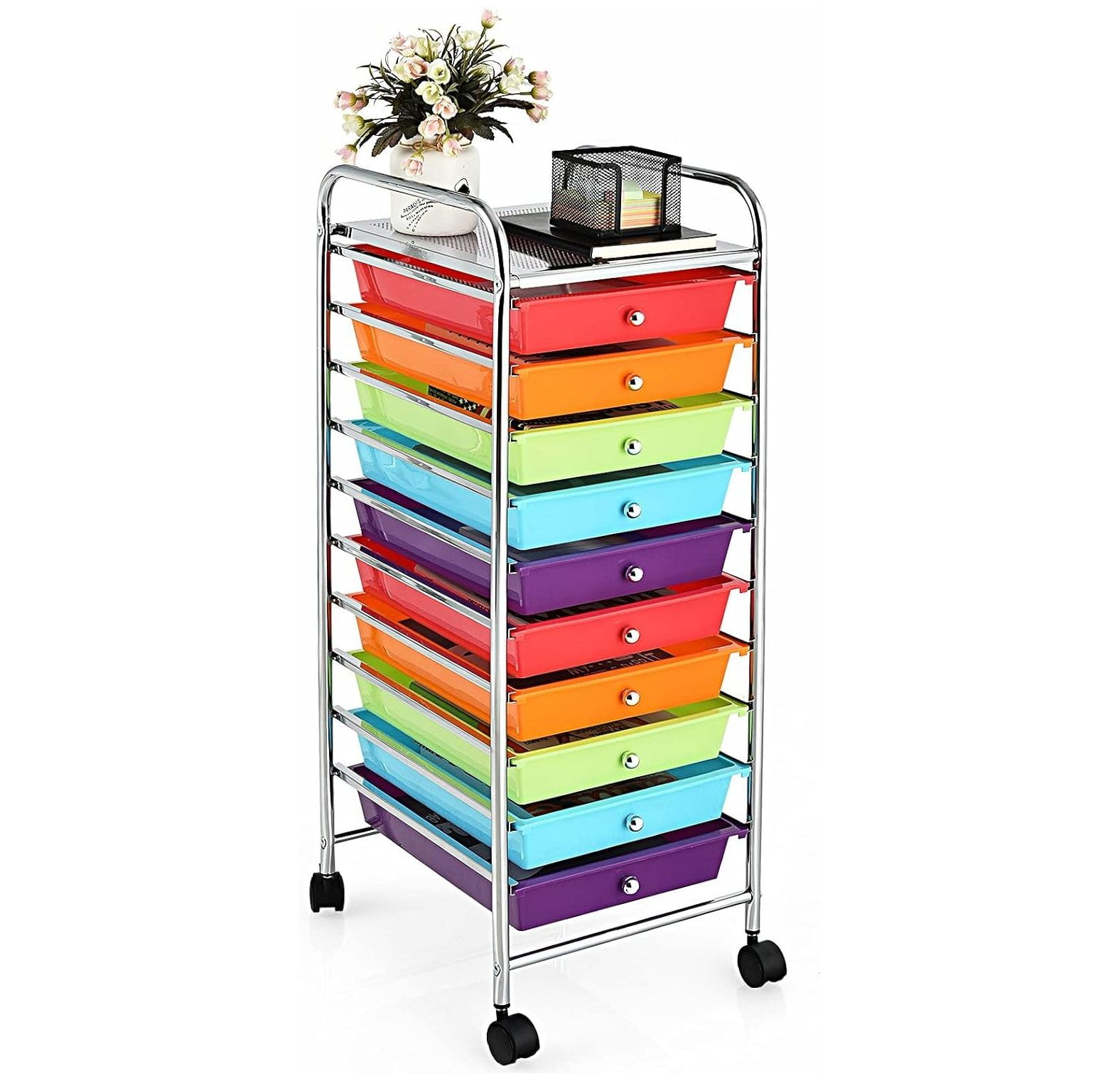 Omsix Rolling Drawer Cart with 10 Drawers, Utility Storage Organizer
