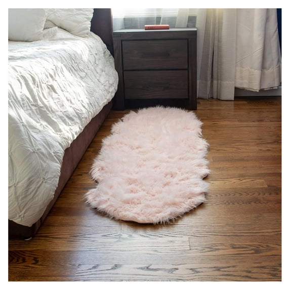 Omsix Ultra Soft & Fluffy Faux Sheepskin Rug, Light 2 x 6 Feet Sheepskin Carpet for Bedroom Living Room