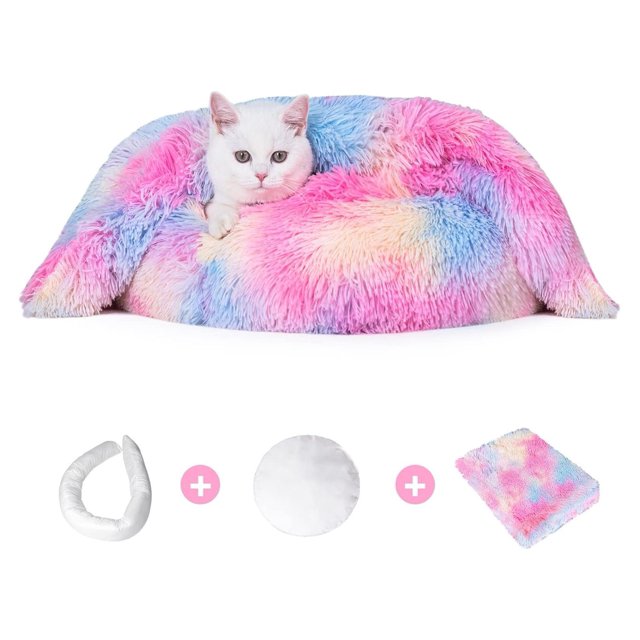 Omsix Washable Dog Bed with Blanket Attached, Calming Dog Bed for Small